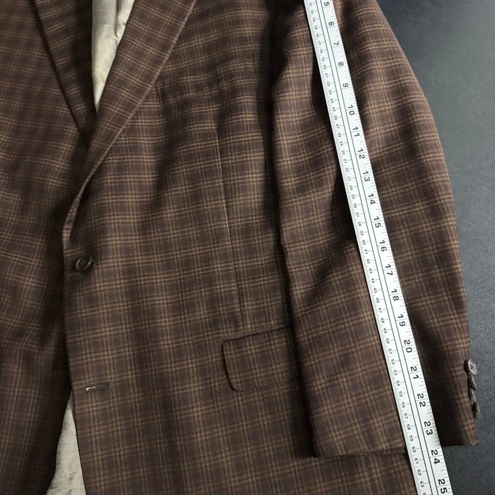 Hart Schaffner Marx Gold Trumpeter Mens Brown Plaid Blazer‎ Coat 46R - Picture 7 of 10